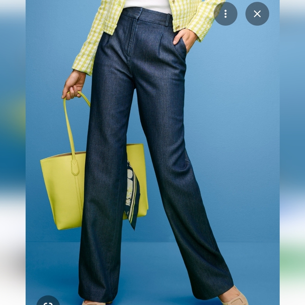 Talbots Weston Wide-leg High Waisted Pants Size 12 Blue Lyocel Cotton Old Money - Picture 3 of 13